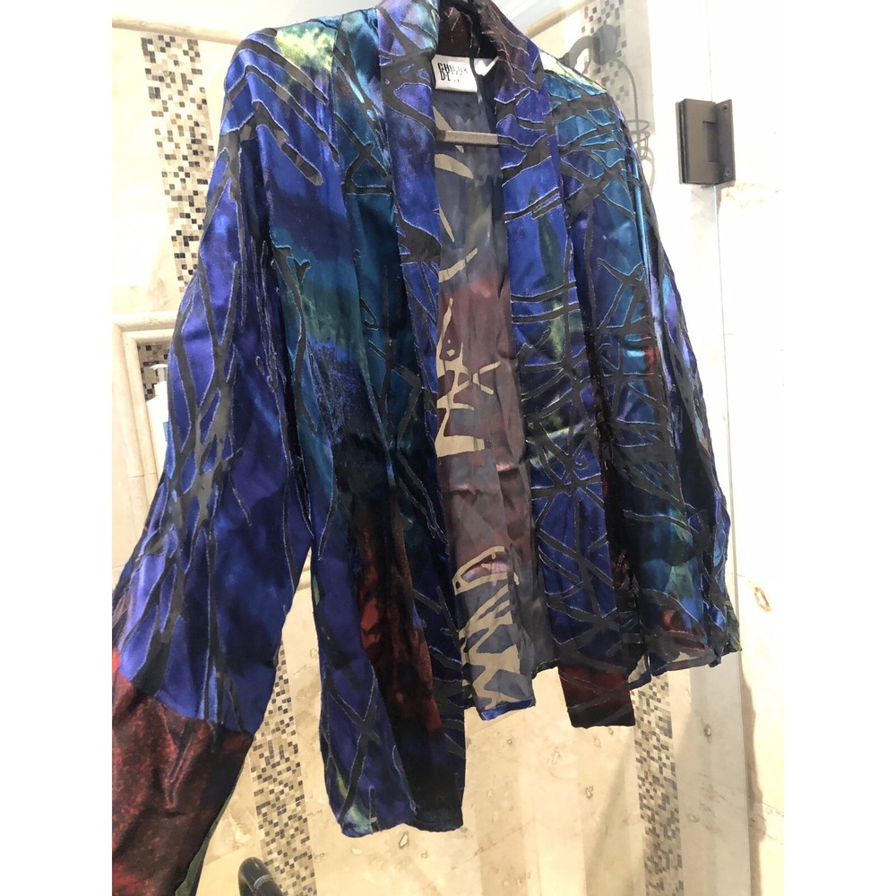 Chico's Silk Blend Velvet Maze Art Jacket Cardigan Open Top Medium Size 1